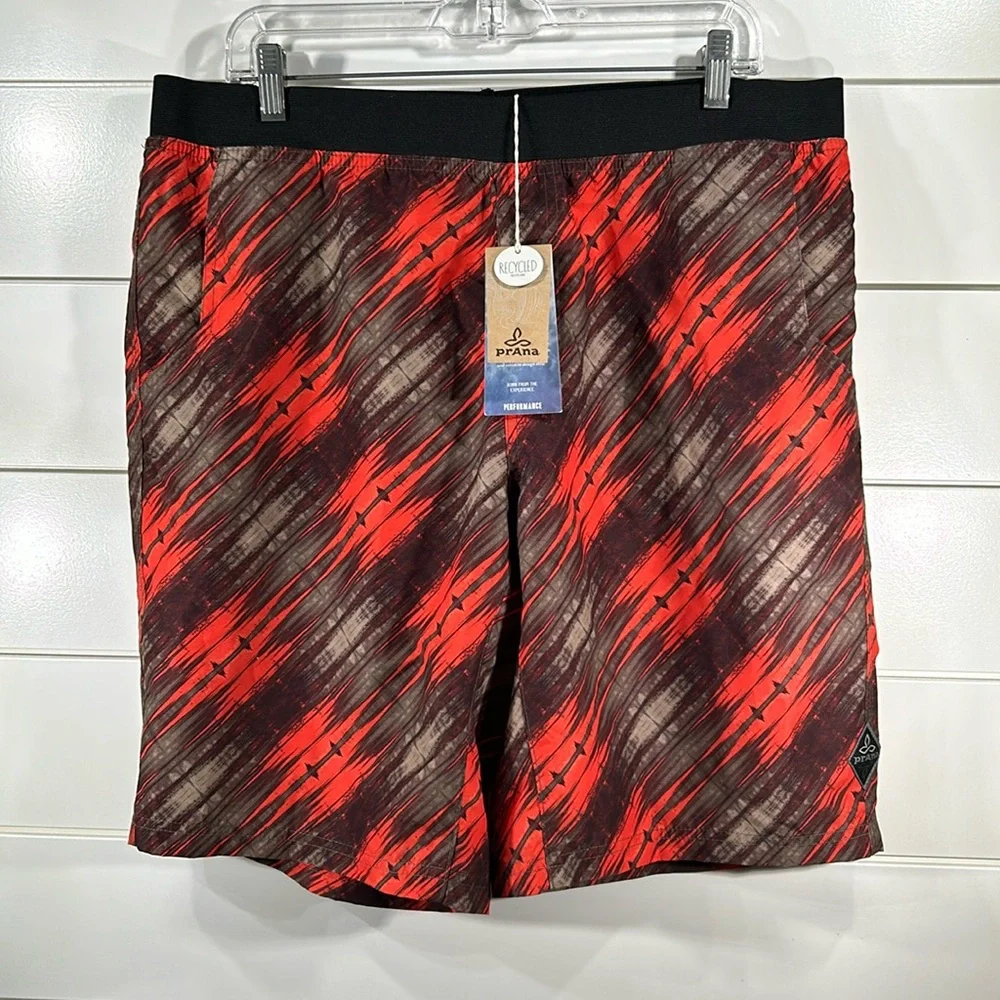 NWT Prana men's orange and gray Mojo activewear shorts electric orange